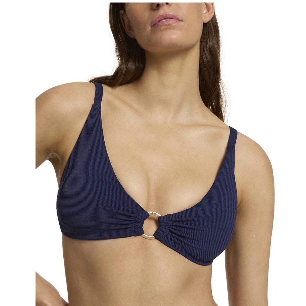 JETS Australia Isla Ribbed Ring Bikini Top Ink Navy Blue Size 12 US NEW